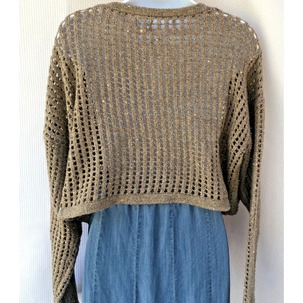 Blue Rain x Francescas Brown Sequin Mesh Cropped Sweater Size L - Picture 6 of 16